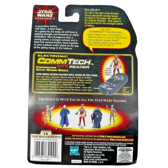 STAR WARS Episode 1 Ric Olie Figure W/ Helmet Naboo Blaster Commtech Chip Sealed - Picture 2 of 2